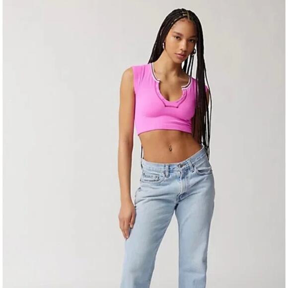 Urban Outfitters go for gold pink ribbed crop top XS/S - Picture 6 of 6
